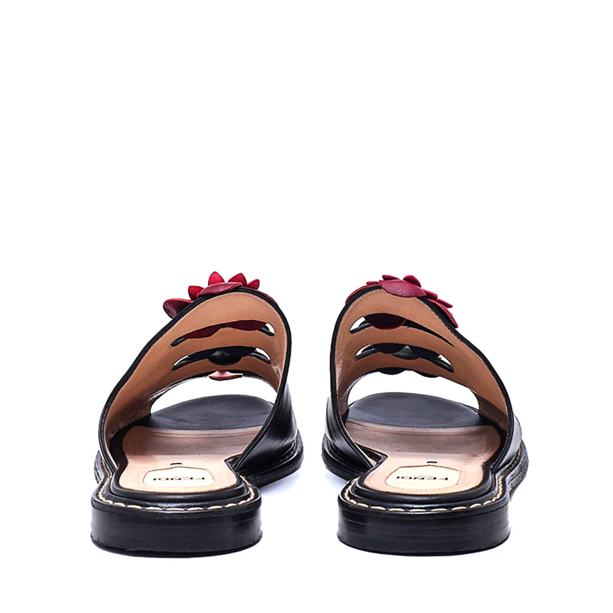 Fendi - Black Floral Leather Slipper 37.5